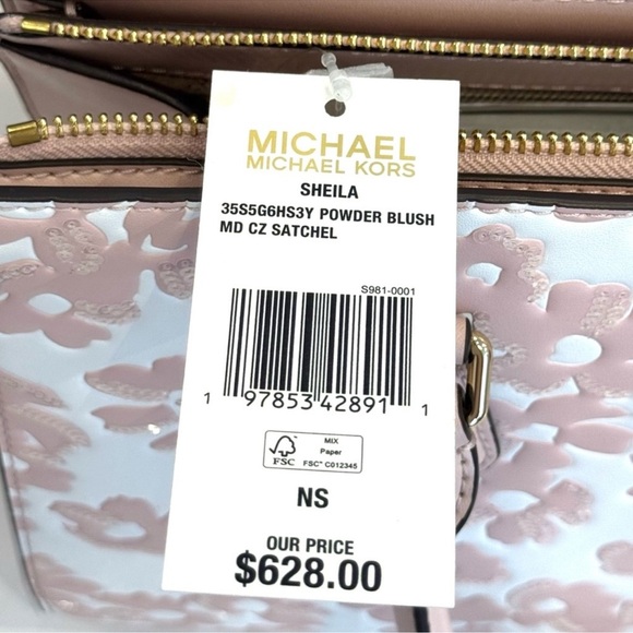 Michael Kors Sheila Medium Sequined Floral Satchel Bag Powder Blush Multi - Picture 12 of 12